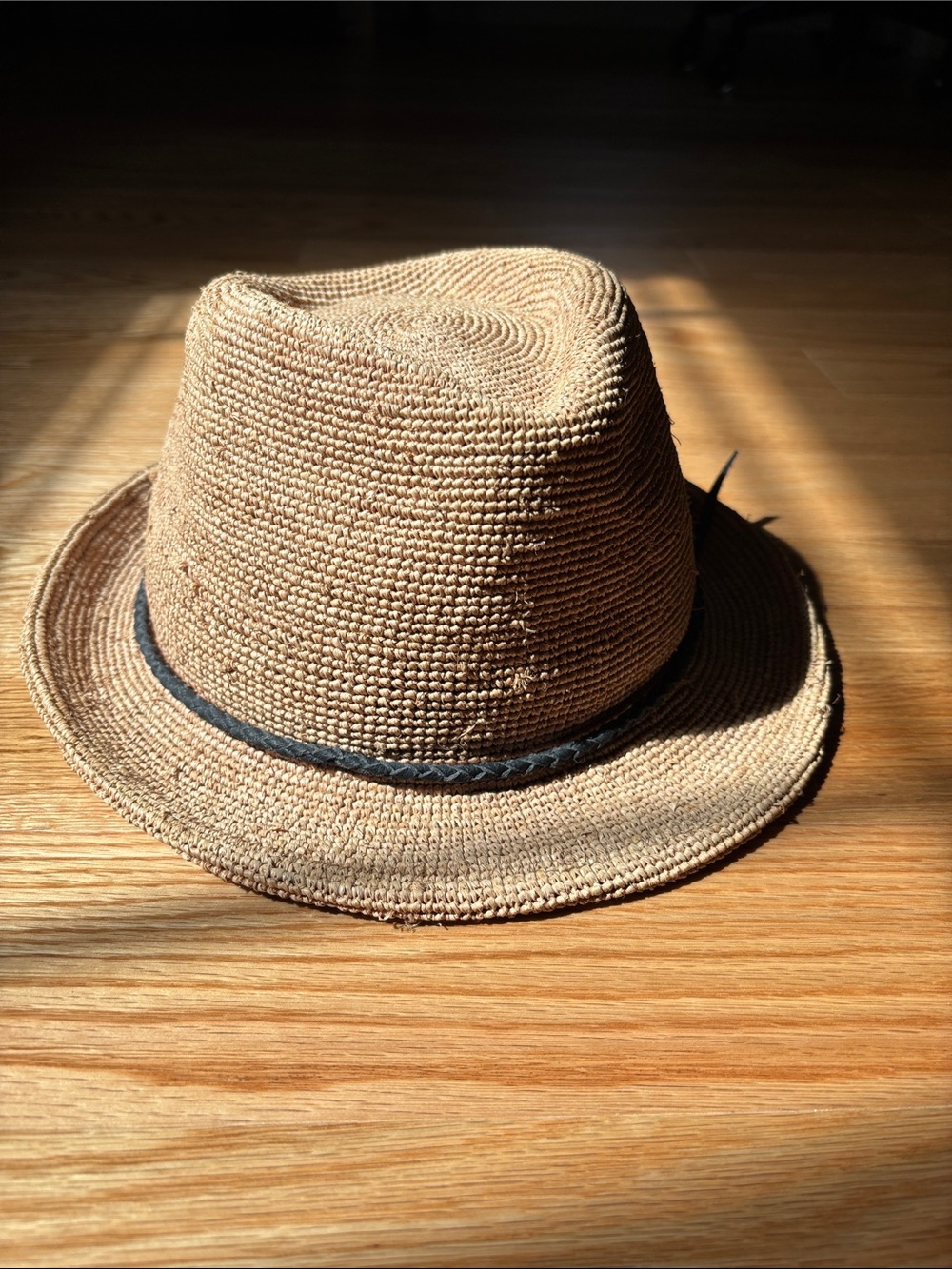 Men's Straw Fedora Hat in Light Brown with Black Band